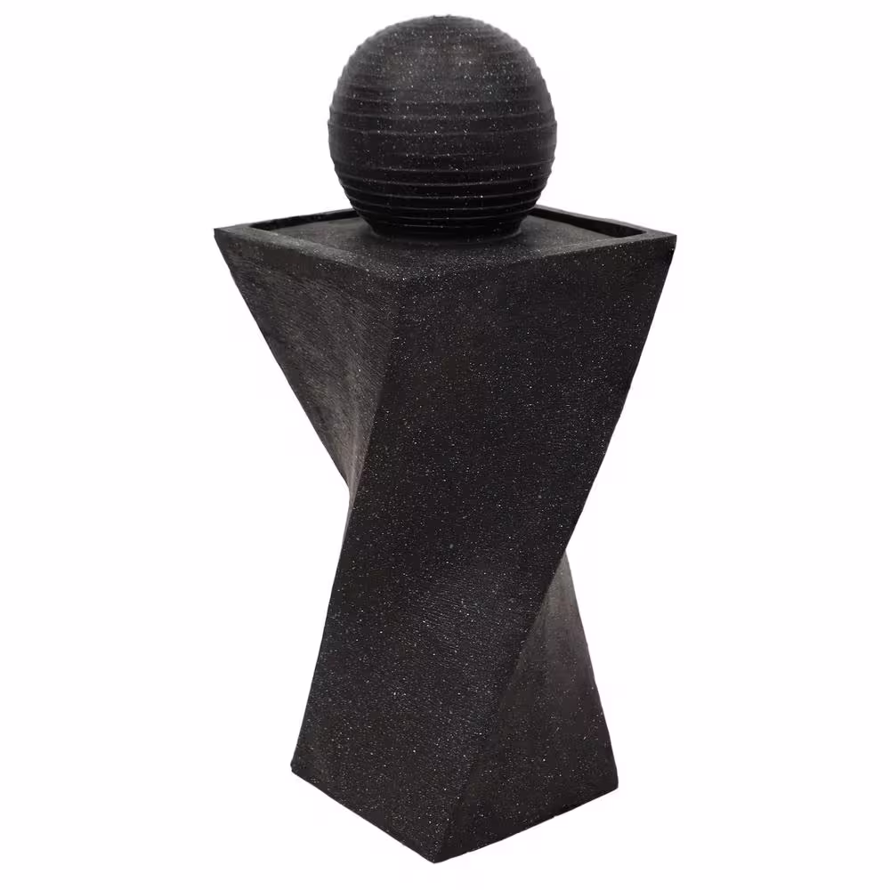 Sunnydaze Decor 32 in. Black Ball Spitter Solar Fountain with Battery Backup and LED Light