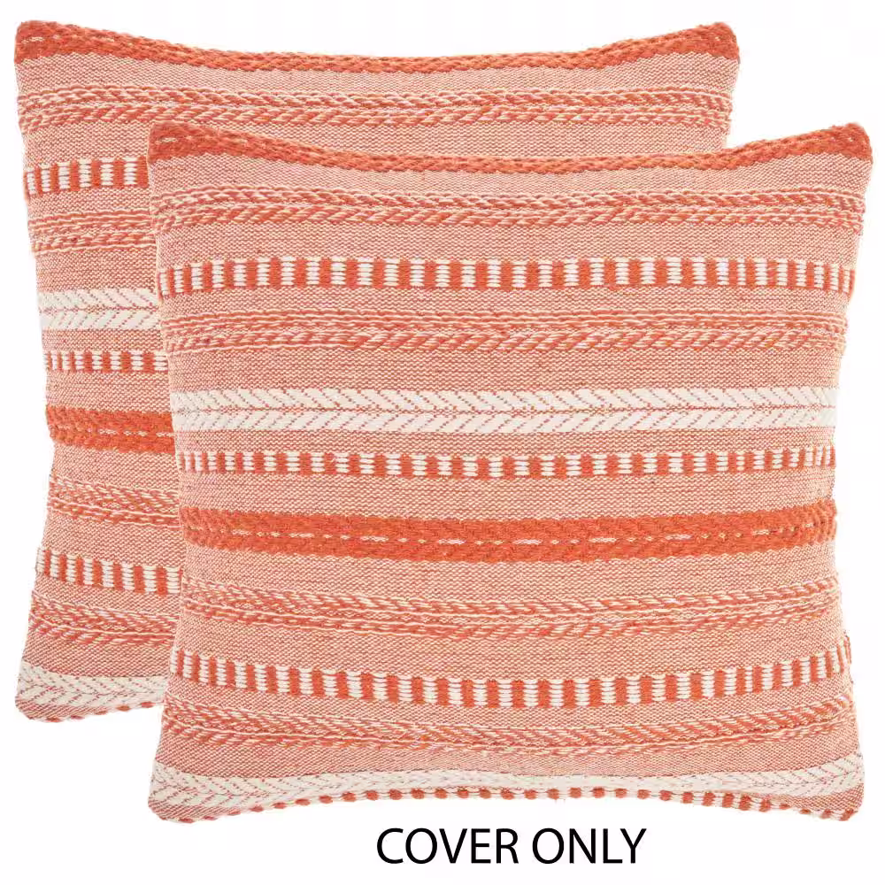 Mina Victory Lifestyles Orange Striped 18 in. x 18 in. Throw Pillow