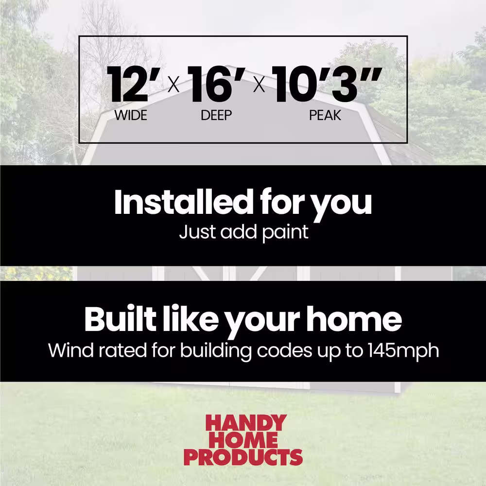 Handy Home Products Professionally Installed All Weather High Wind 145 12 ft. W x 16 ft. Wood Shed- Driftwood Grey Shingle (192 sq. ft.)