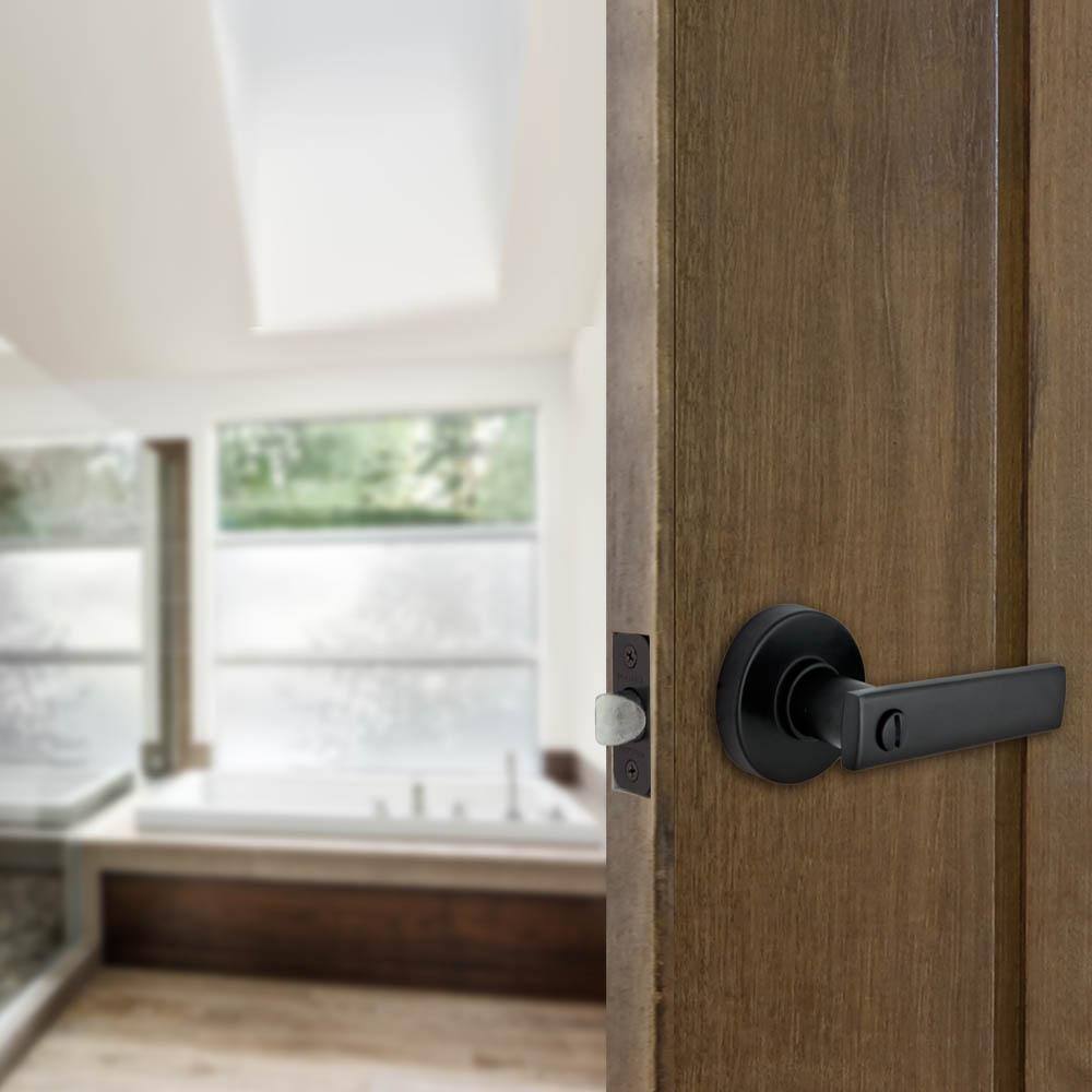 Defiant Westwood Matte Black Bed and Bath Door Handle with Round Rose (4-Pack)