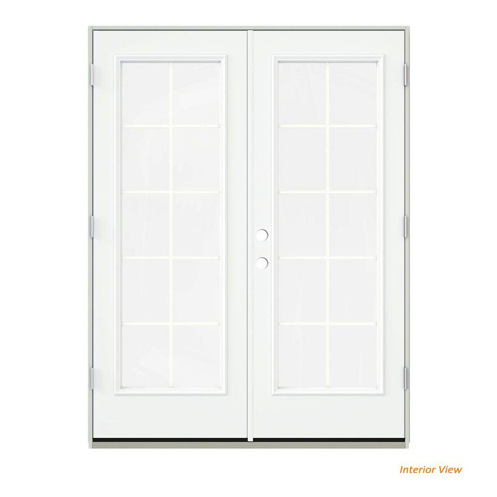 JELD-WEN 60 in. x 80 in. White Painted Steel Left-Hand Inswing 10 Lite Glass Active/Stationary Patio Door