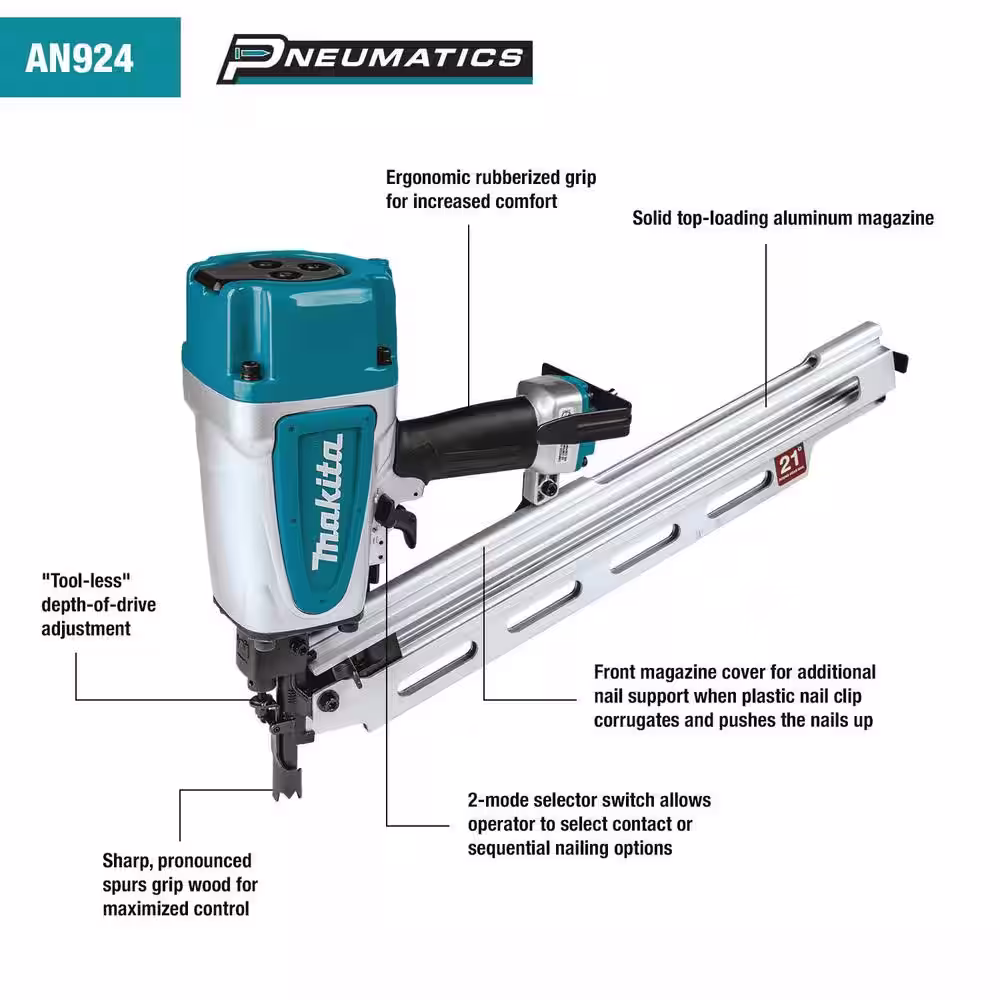 Makita Pneumatic 3-1/2 in. 21Â° Full Round Head Framing Nailer