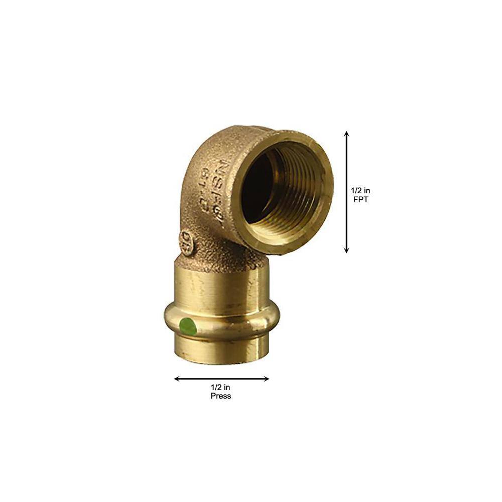 Viega ProPress 1/2 in. Press x 1/2 in. FPT Zero-Lead Bronze 90Â° Elbow (5-Pack)