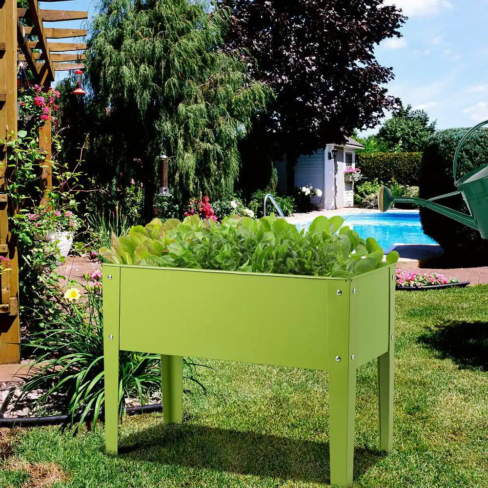 Costway 24.5 in. L x 12.5 in. W x 18.0 in. H Fruit Green Steel Rectangular Raised Bed Free Standing Elevated Bed
