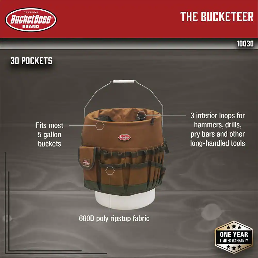 BUCKET BOSS Bucketeer 5 Gal. Bucket Tool Organizer in Brown