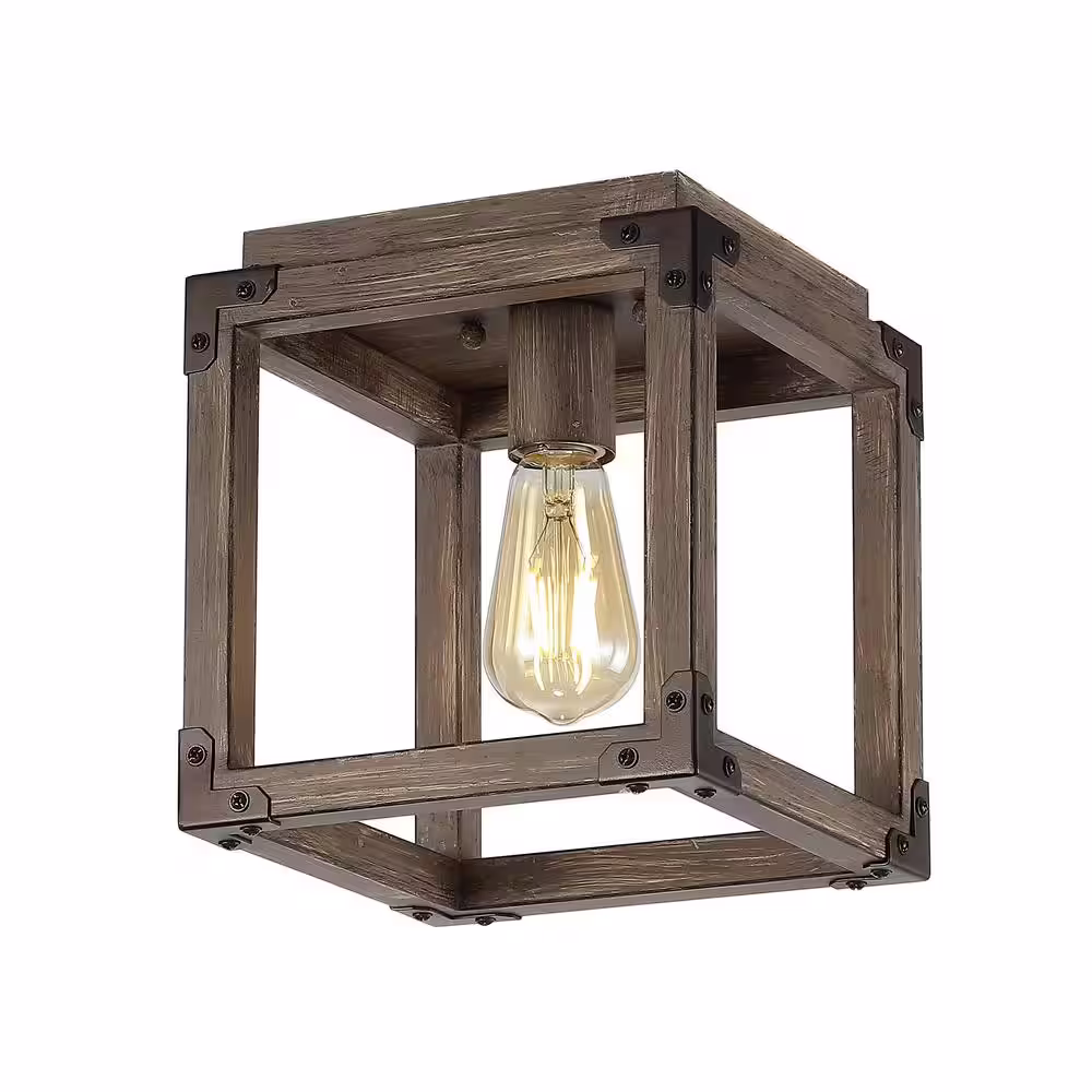 JONATHAN Y Magnolia 8 in. Oil Rubbed Bronze/Brown Iron Rustic Farmhouse LED Flush Mount