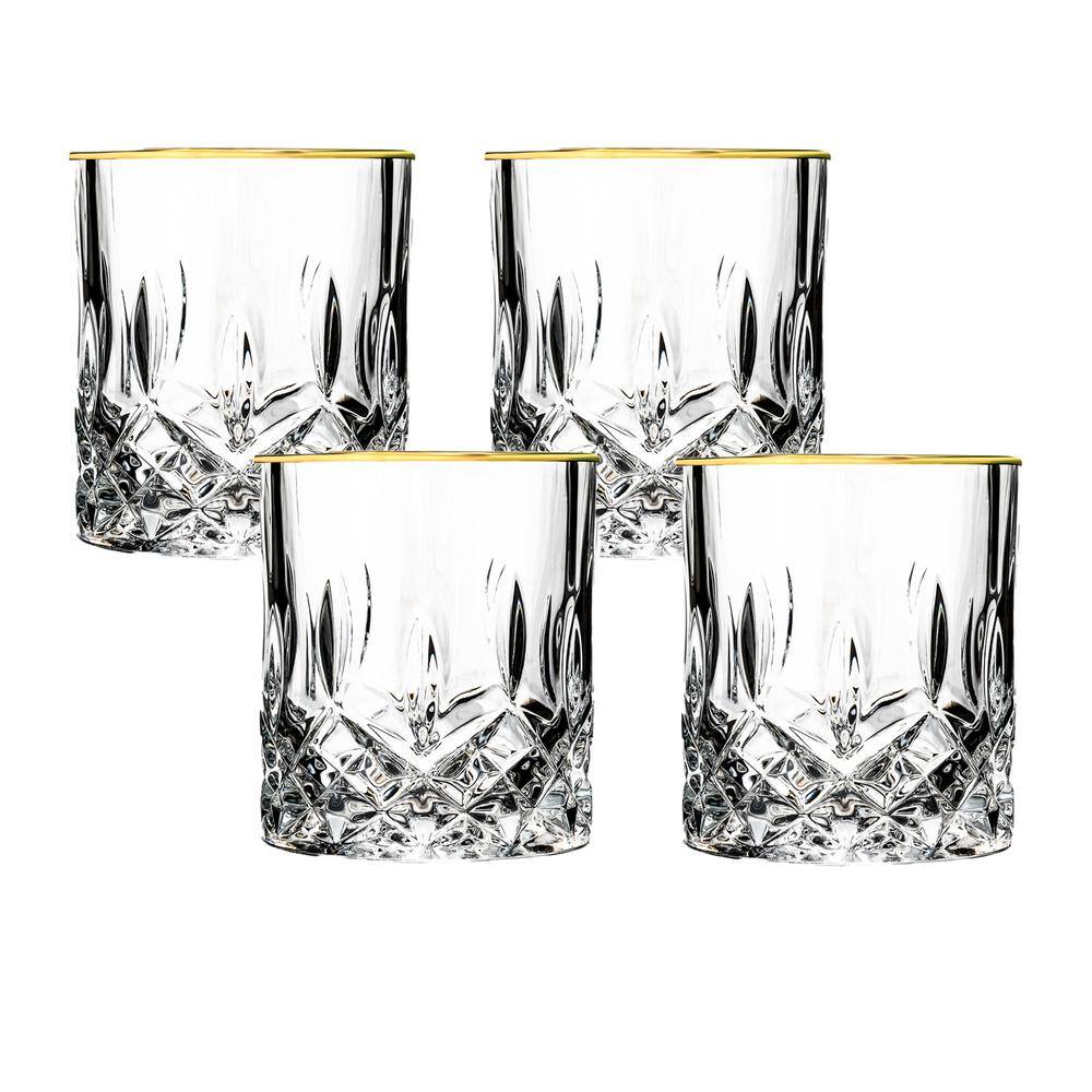 Lorren Home Trends Opera Gold Rim 9 fl. oz. Rocks Glass Set (4-Piece)