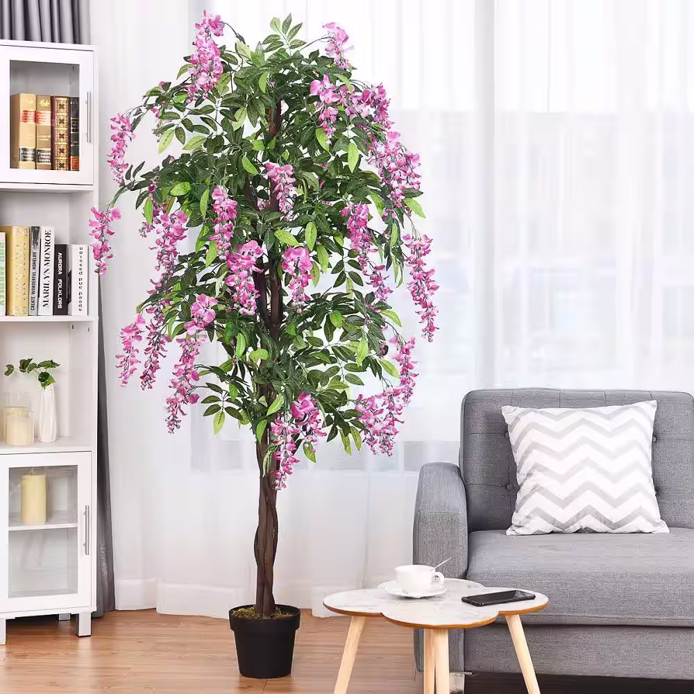 Costway 6 ' Purple Artificial Ficus Flower Tree Indoor-Outdoor Home Decor in Pot