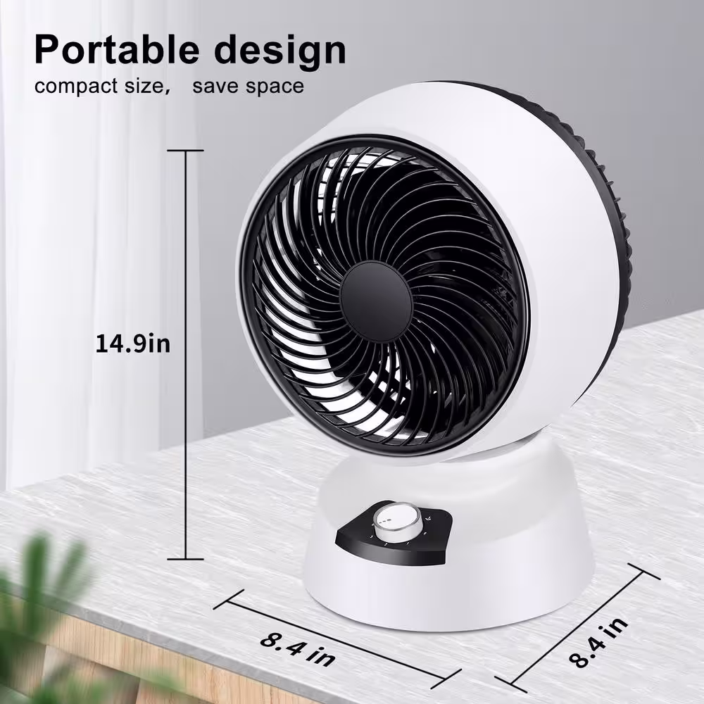 None 9 in. 3-Speed White Desk Fan with Automatic 60Â° Shaking Head and Low Voice