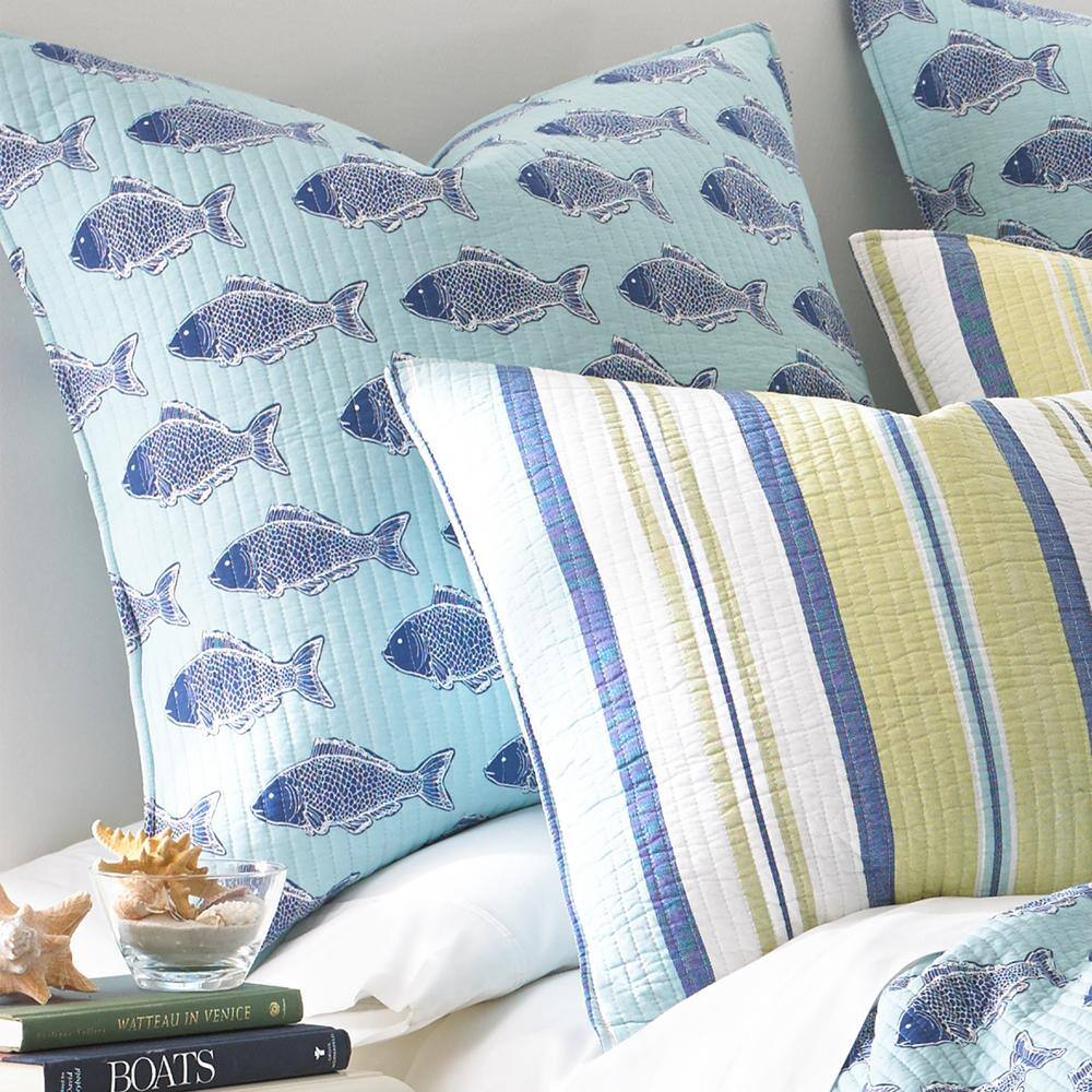LEVTEX HOME Bayport Blue Fish Cotton 26 in. x 26 in. Euro Sham (Set of 2)