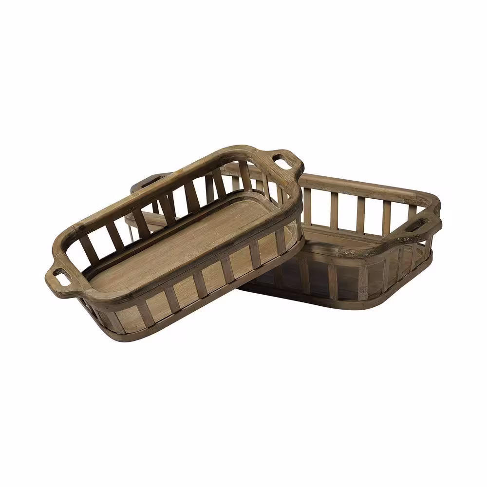 Mercana Louis Natural Wood Slated Nesting Trays (Set of 2)