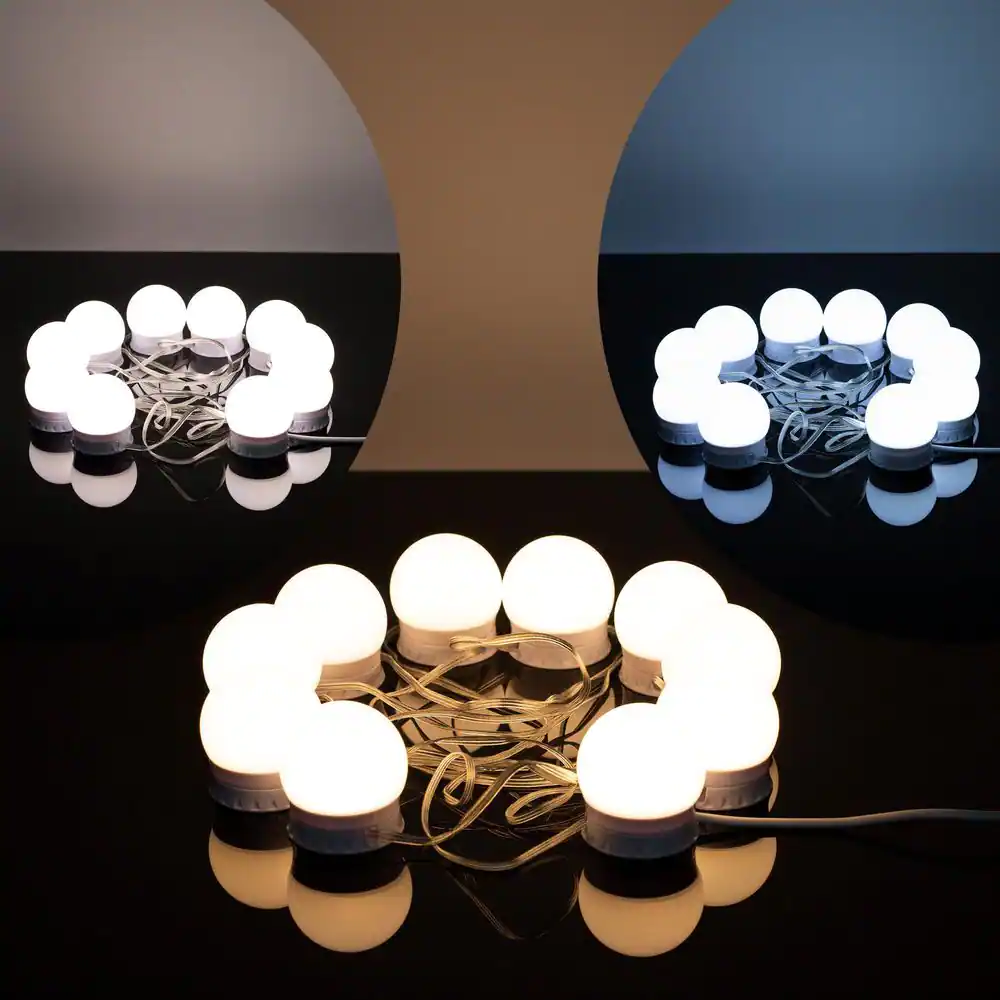 YANSUN 5.91 ft. 10-Light Vanity Lights for Mirror, White Indoor LED String Light USB Outlet Hollywood Style