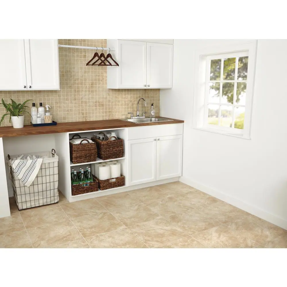 None Portland Stone Beige 12 in. x 12 in. x 6.35 mm Ceramic Mosaic Floor and Wall Tile (1 sq. ft./Each)