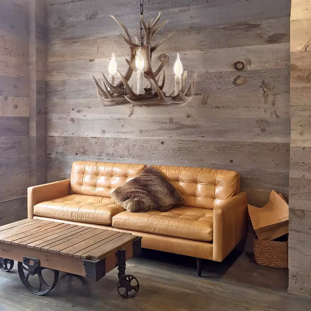 JONATHAN Y Eldora 18 in. Adjustable Resin Antler 3-Light Brown LED Chandelier