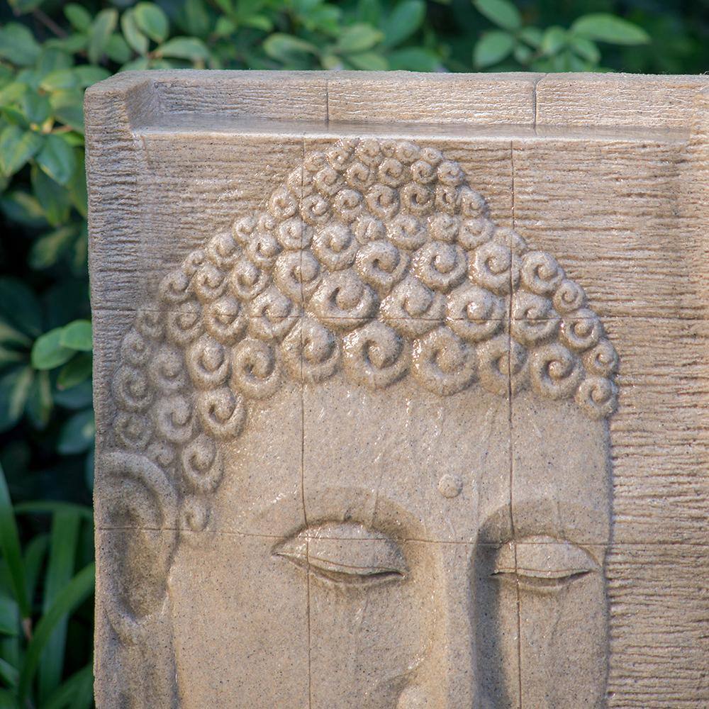 None 39 in. Buddha Design Fountain Sandstone Finish Tranquil Waterfall with Light for Lawn & Patio