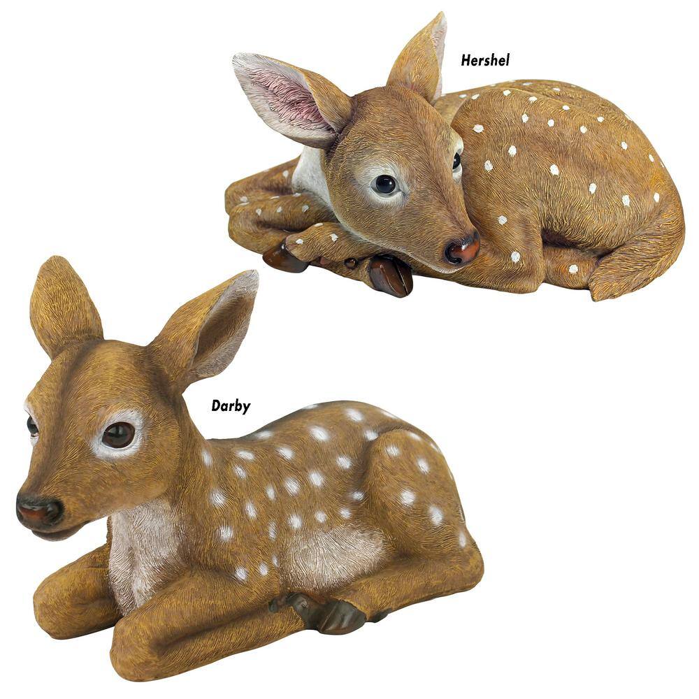 Design Toscano 9 in. H Darby and Hershel the Forest Fawns Collection Baby Deer Statue