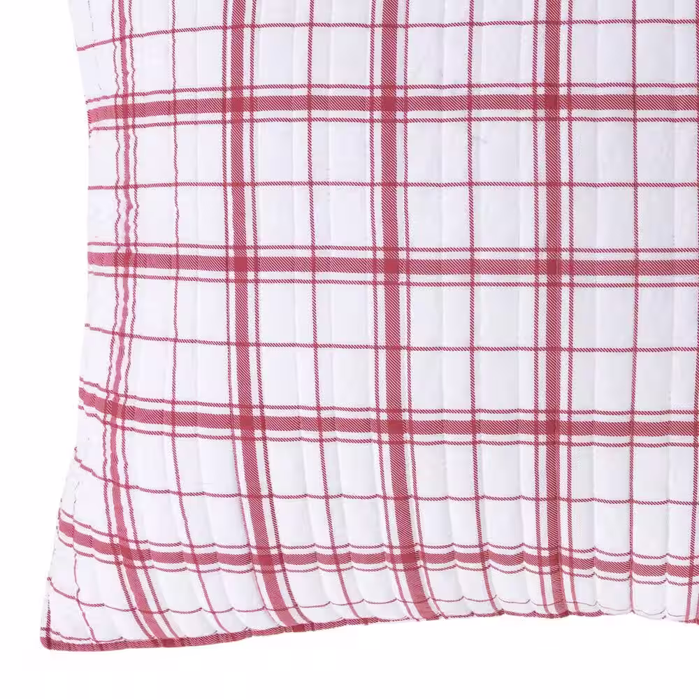 None Villa Lugano Sleigh Bells White Red Plaid Quilted Microfiber Euro Sham