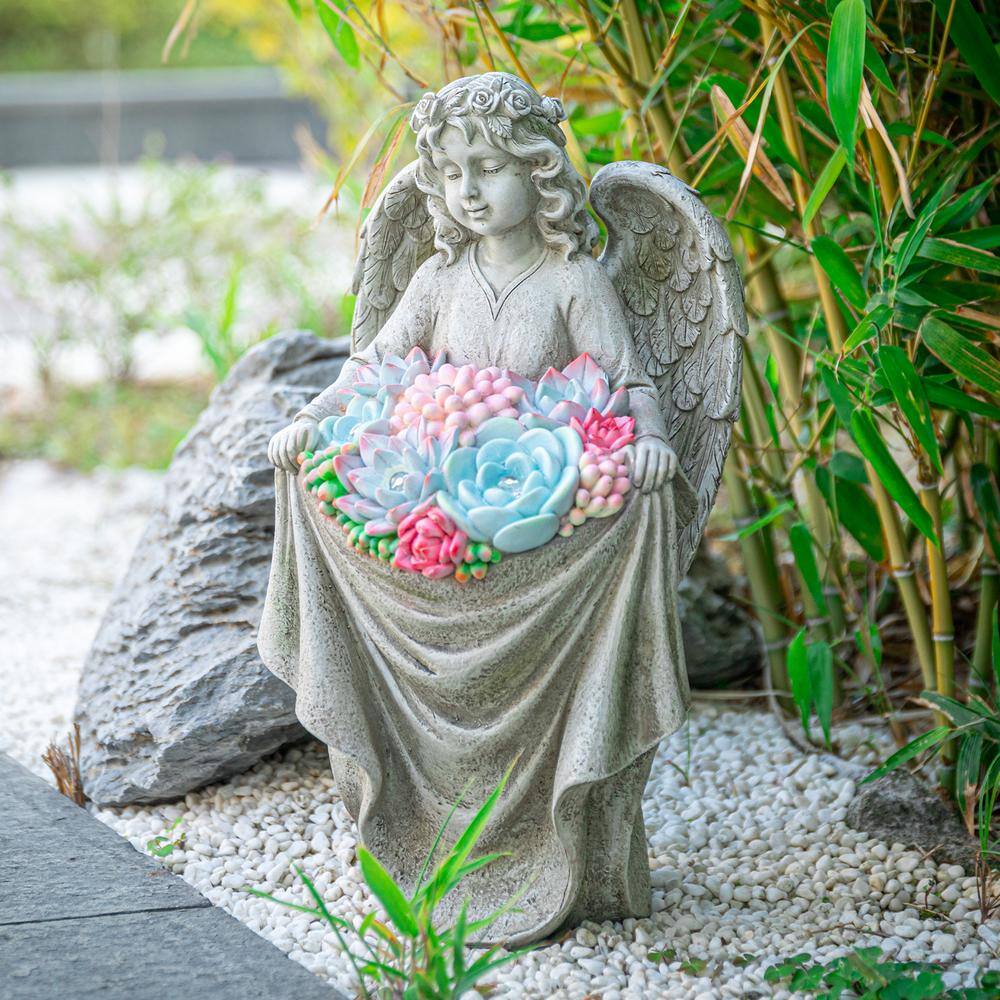 None 12.8 in.Â Resin Angel Garden Statue Solar Light Decoration Sculpture Figurine Gift