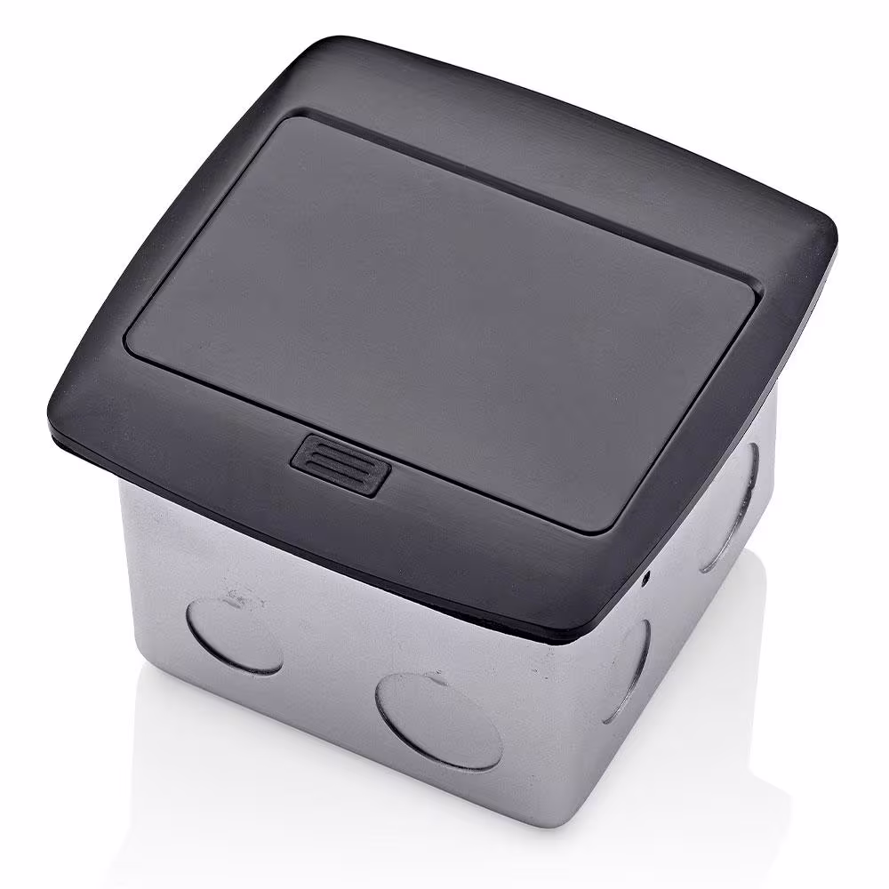 Leviton Pop-Up Floor Box with Dual Type A, 3.6 Amp USB Charger, 20 Amp Outlet, Black