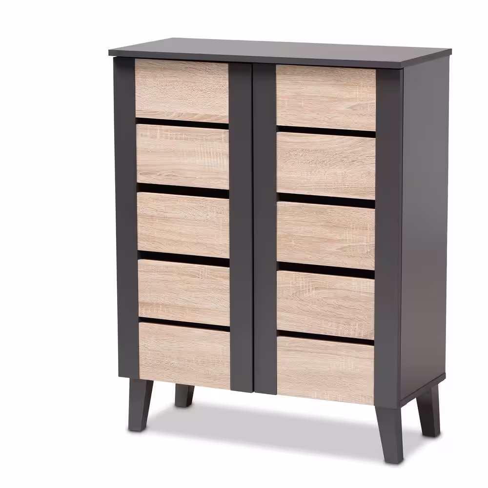 Baxton Studio 37.4 in. H x 29.5 in. W Brown MDF Shoe Storage Cabinet