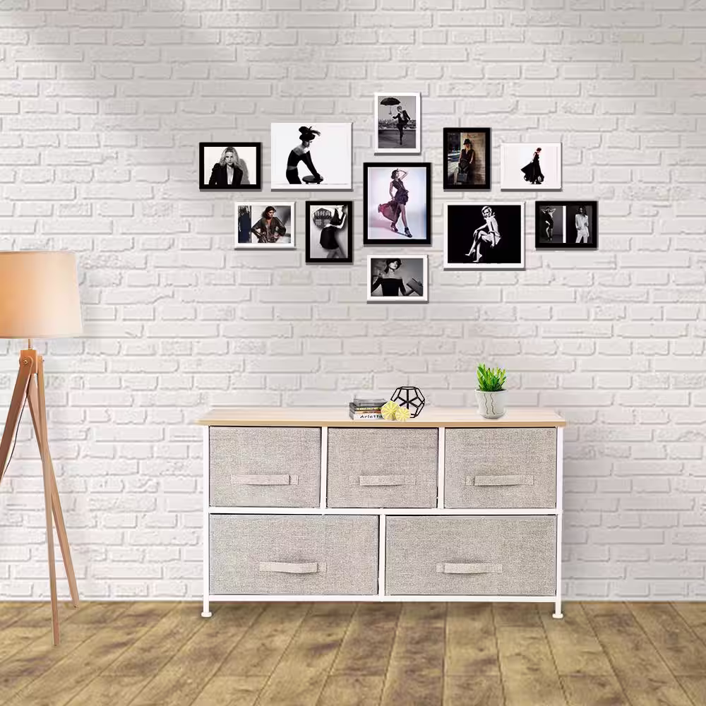 None 11.42 in. W x 21.65 in. H Beige 5-Drawer Fabric Storage Chest with Beige Drawers