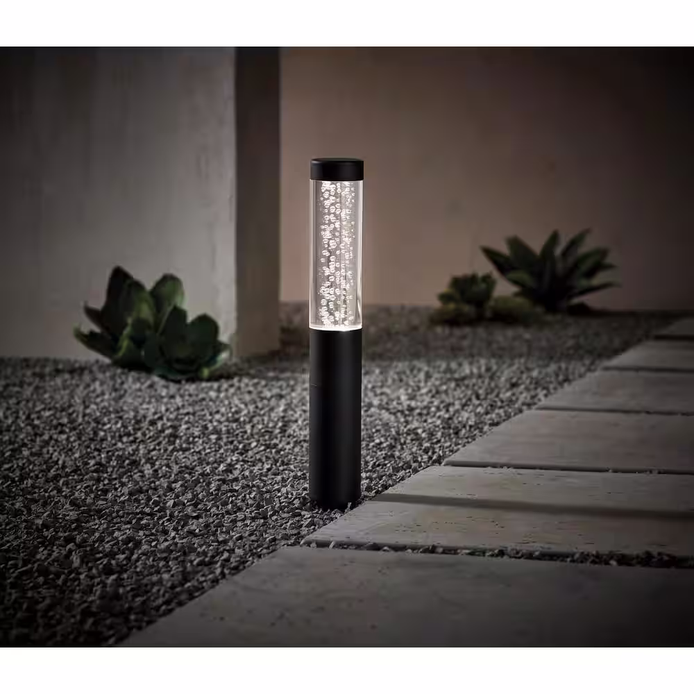 Hampton Bay Andalusia Low Voltage Black 40 Lumens Color Changing Integrated LED Bollard Light with Remote