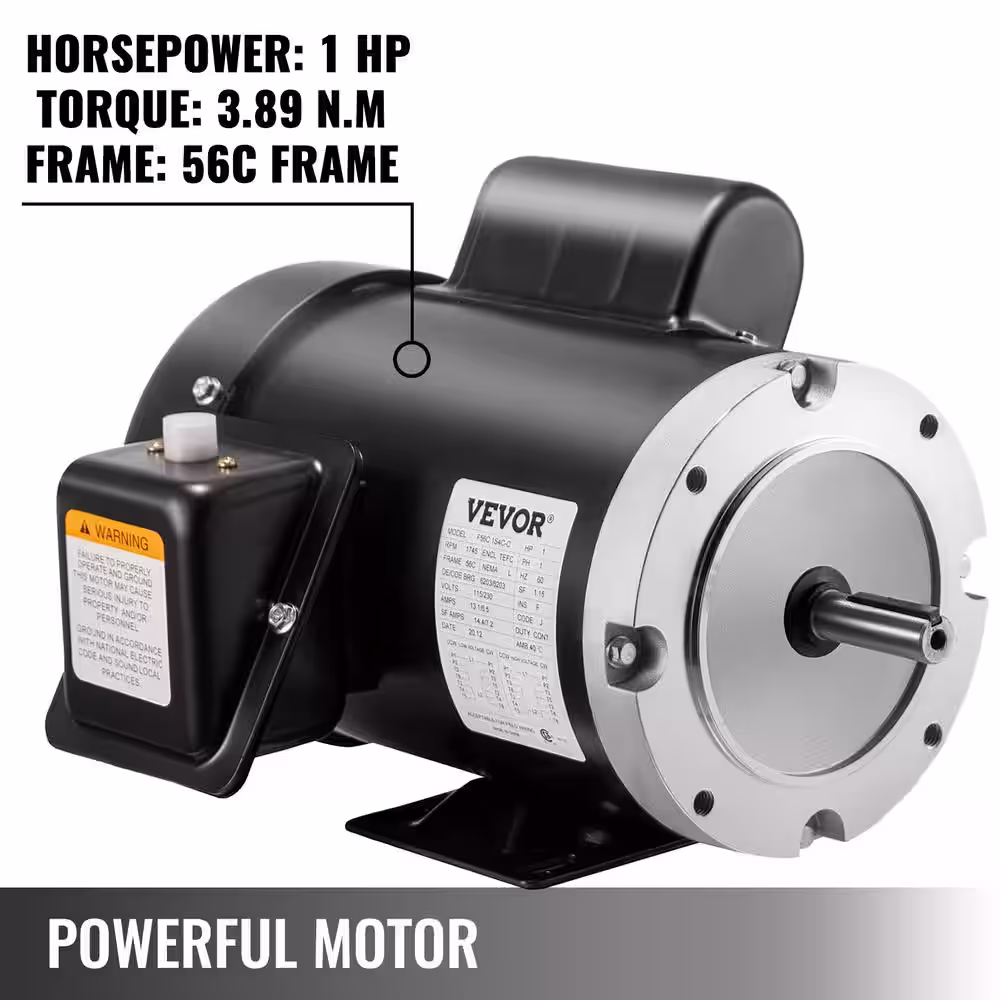 VEVOR 1 Hp Air Compressor Motor 5/8 in. Shaft TEFC Electric Motor 1725 RPM 56C Frame Single Phase AC Motor 115/230-Volt