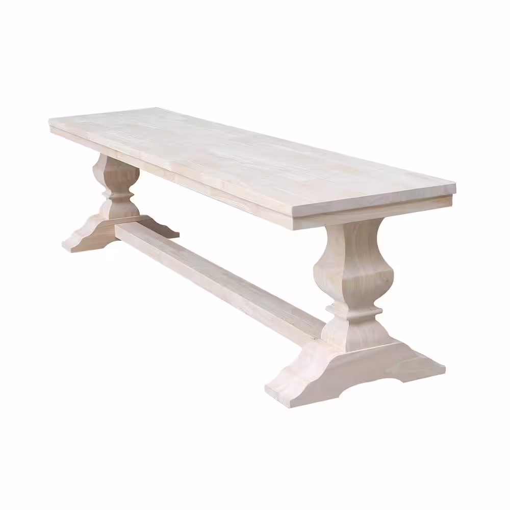 International Concepts Unfinished Solid Wood 74 in. W Trestle Dining Bench