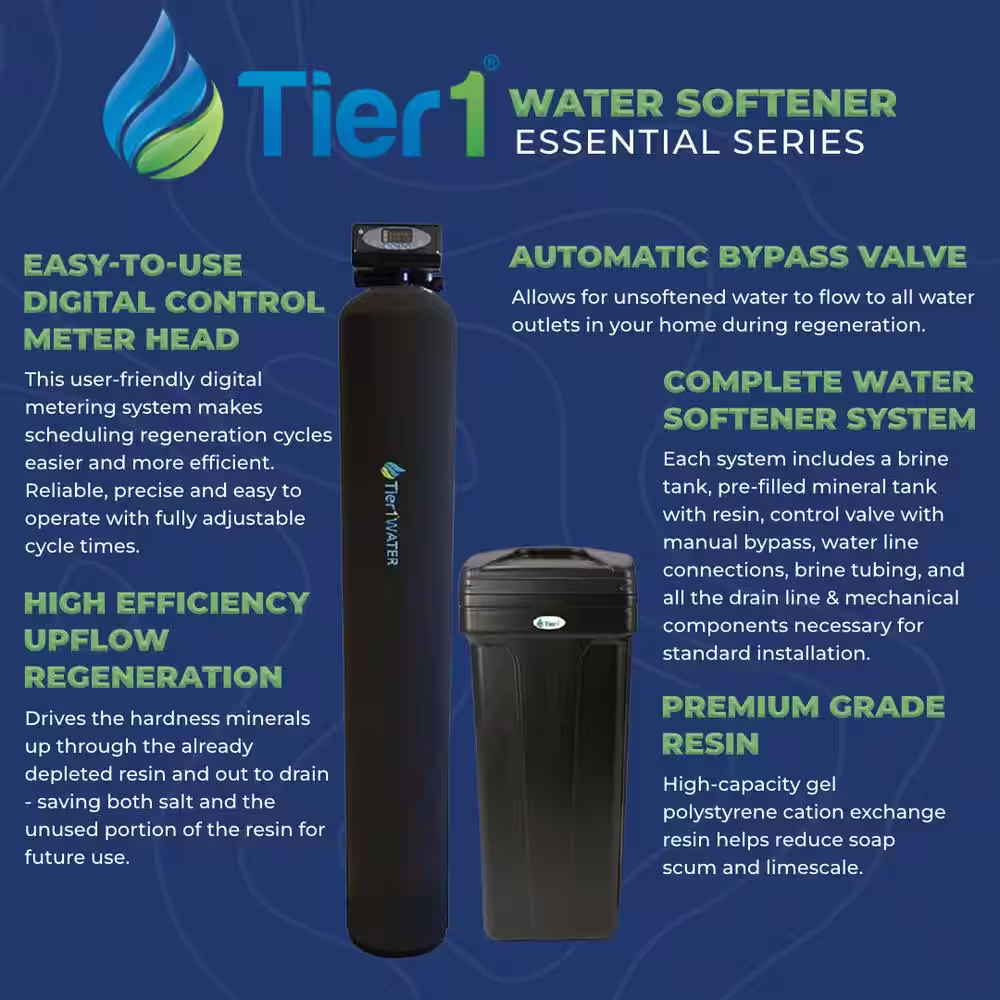 Tier1 Essential 48,000 Grain High Efficiency Digital Water Softener PLUS Protective Tank Sleeve