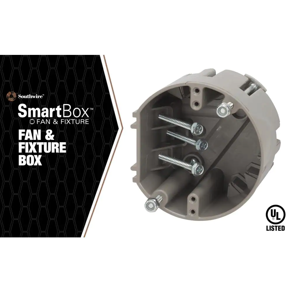 Southwire Smart Box Adjustable Depth 75 lbs. Light Fixture Support/50 lbs. Ceiling Fan Support