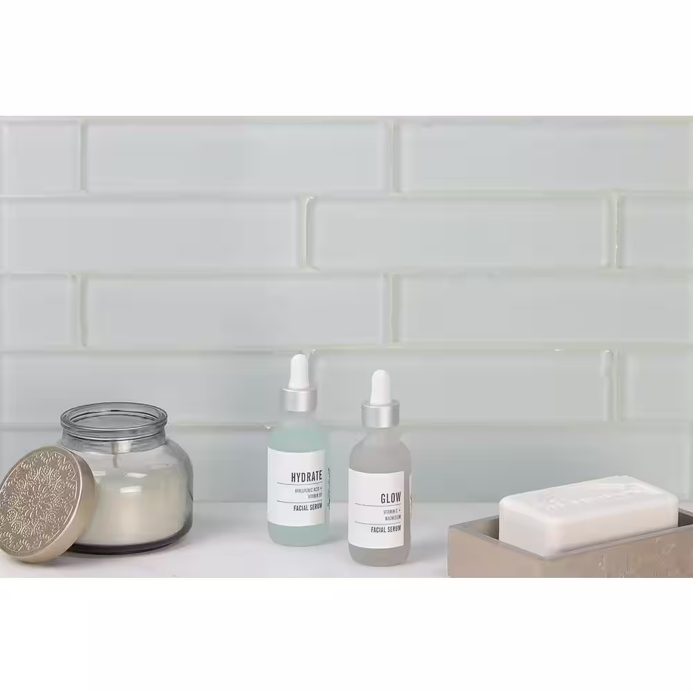 Ivy Hill Tile Ocean Mist Beached 2 in. x 8 in. x 8 mm Frosted Glass Subway Tile (36 pieces 4 sq.ft./Box)