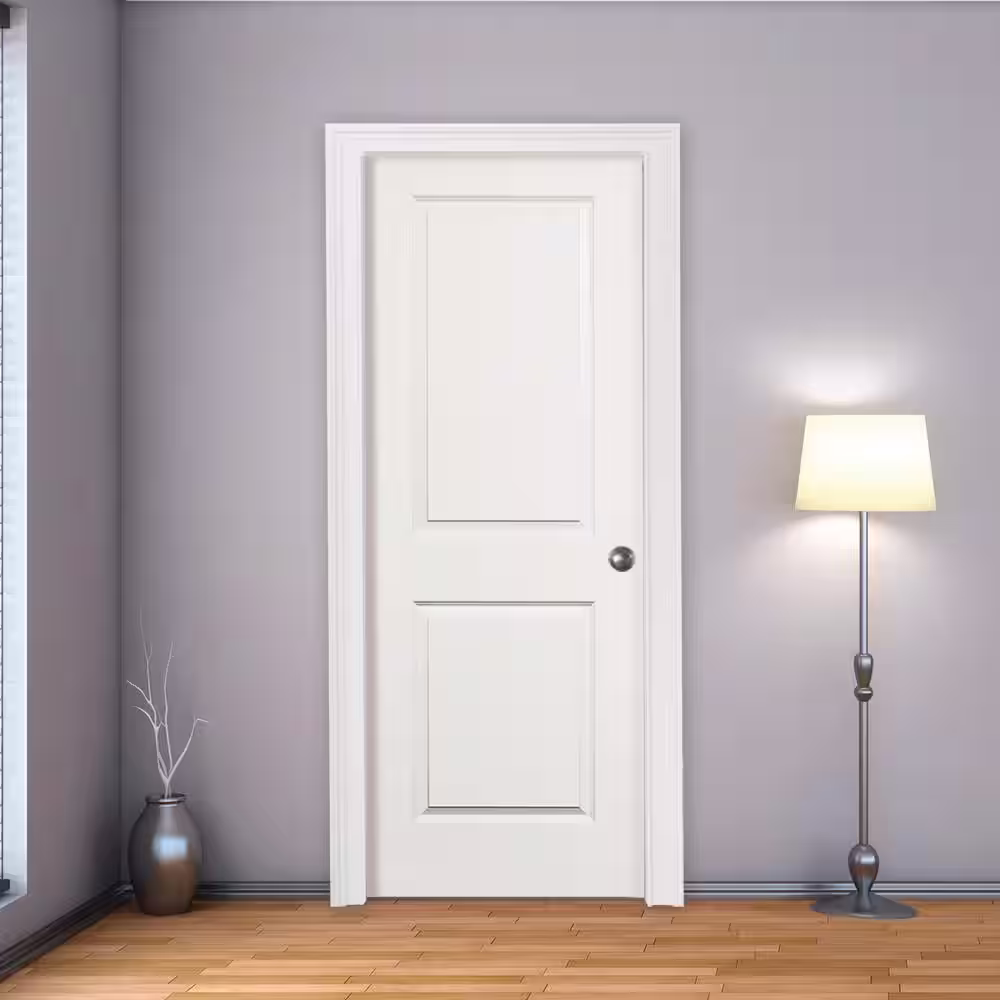 Steves & Sons 32 in. x 80 in. 2-Panel Square Top Left Hand Solid Core White Primed Molded Single Prehung Interior Door w/Nickel Hinges