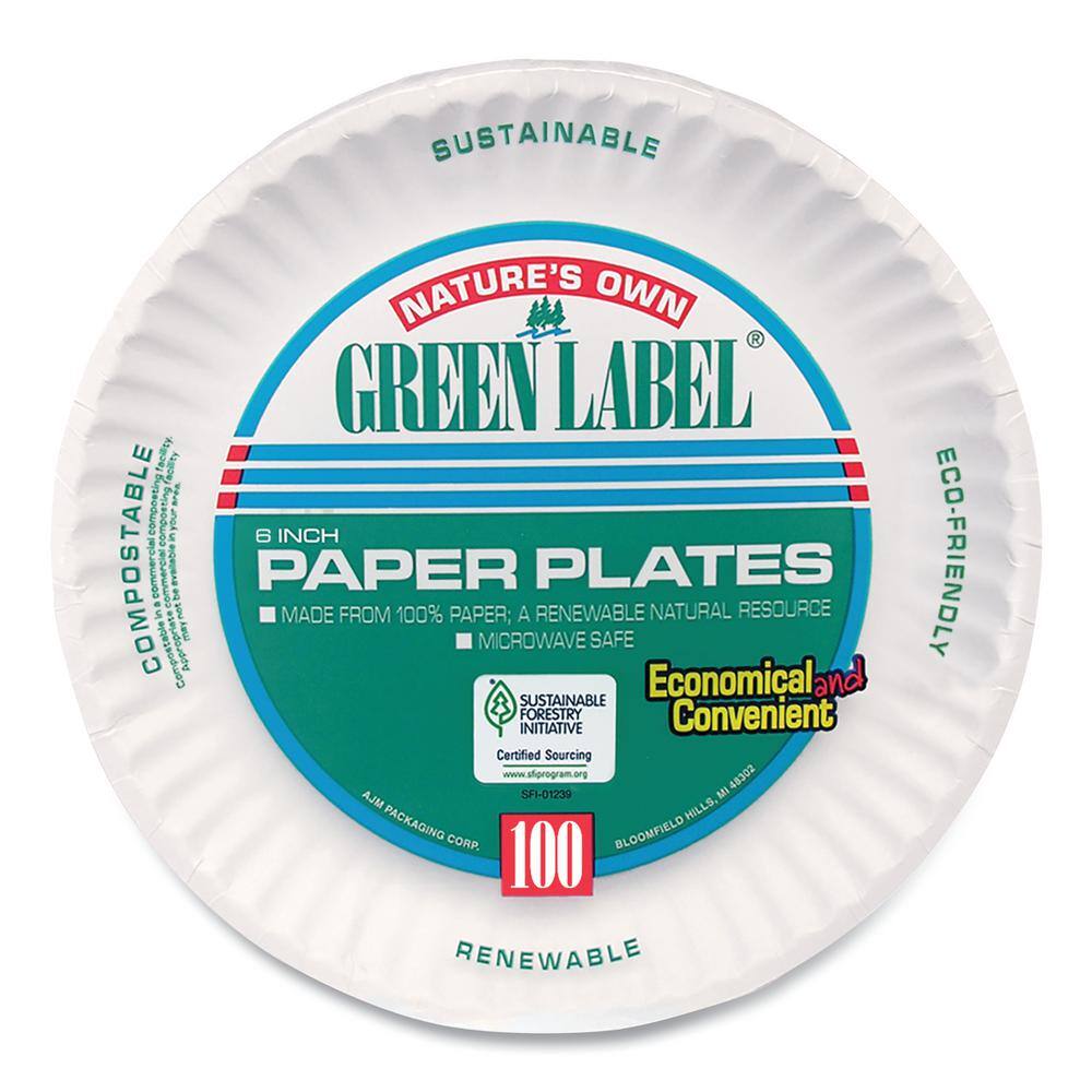 Green Label 6 in. Uncoated Paper Plates in White (1000 Per Case)