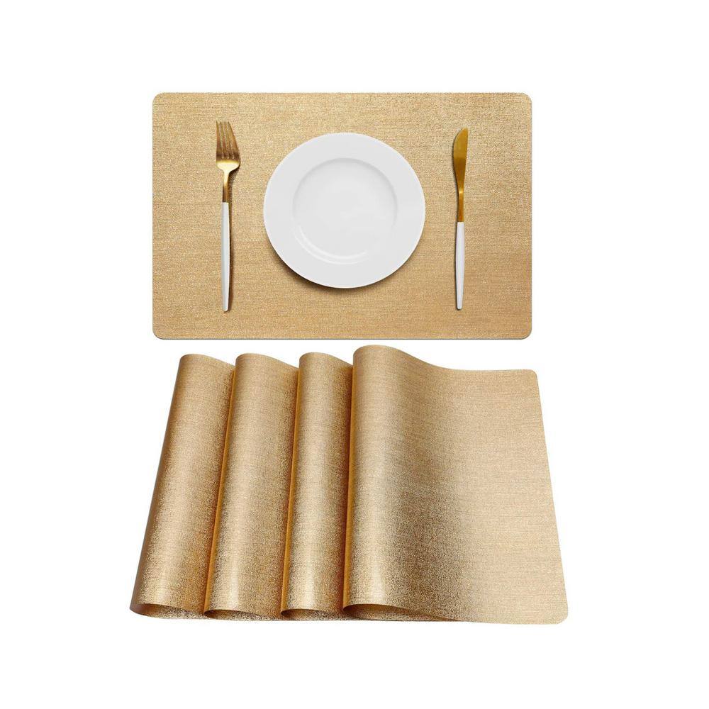Hillstry 18 in. x 12 in. Gold Vinyl Placemats (Set of 4)