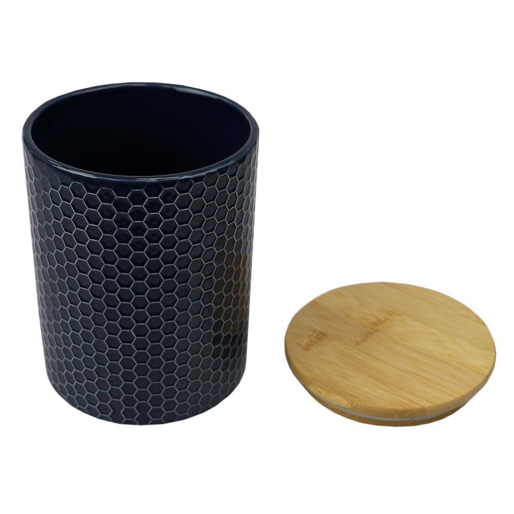Home Basics Honeycomb Medium Ceramic Canister, Navy