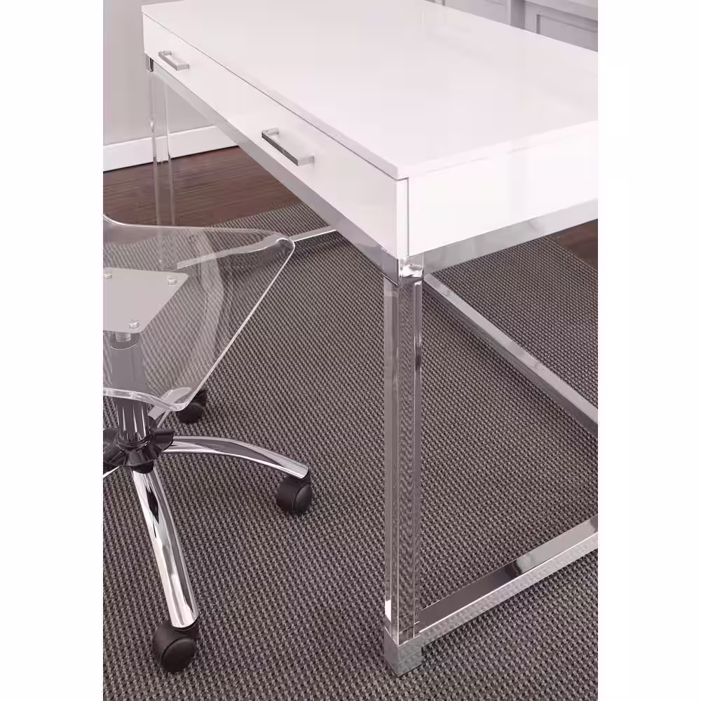 Steve Silver Everett 47 in. Rectangular White 2-Drawer Computer Desk with Chrome and Acrylic Accents