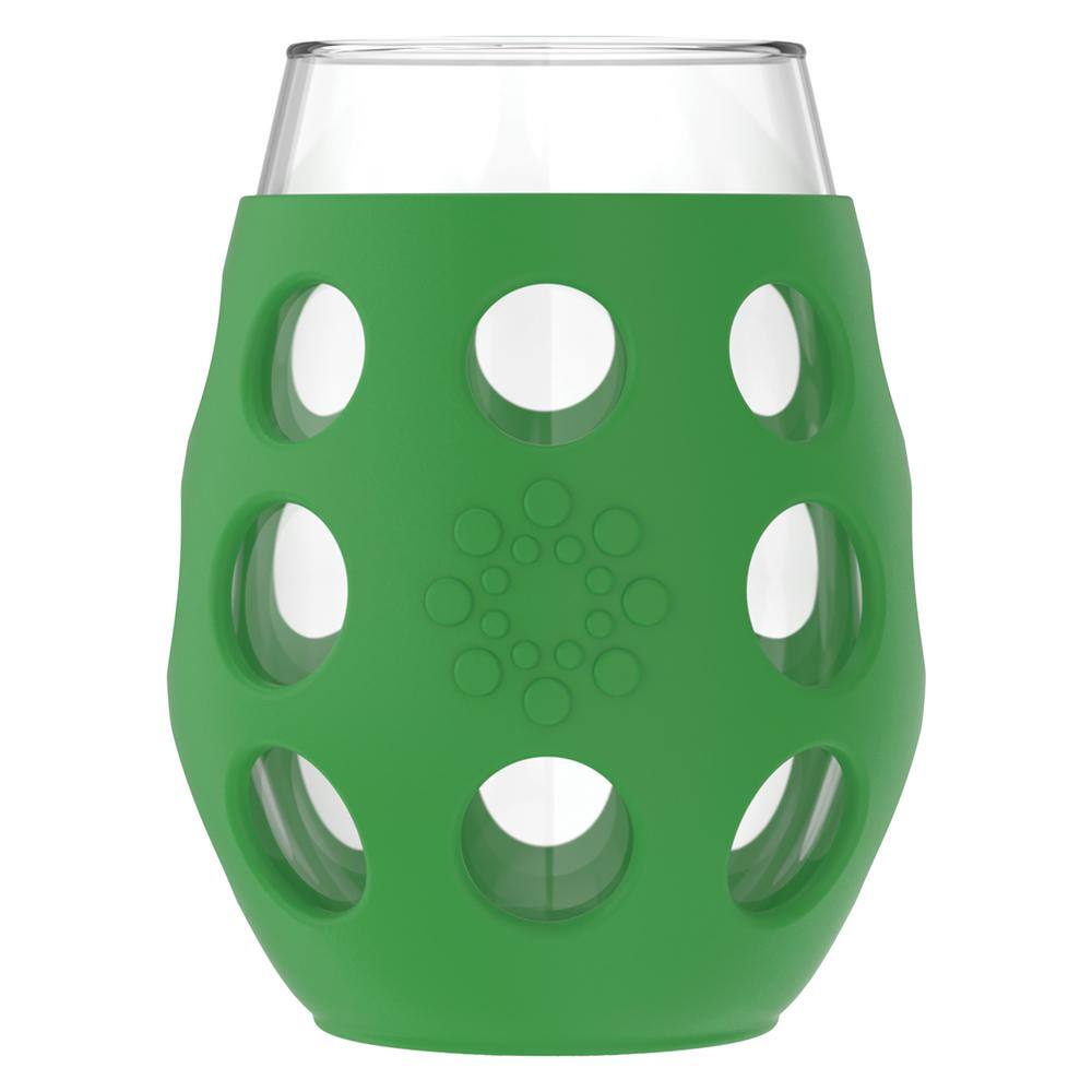None 11 oz. Stemless Wine Glasses with Protective Silicone Sleeves and Lids (Set of 4)