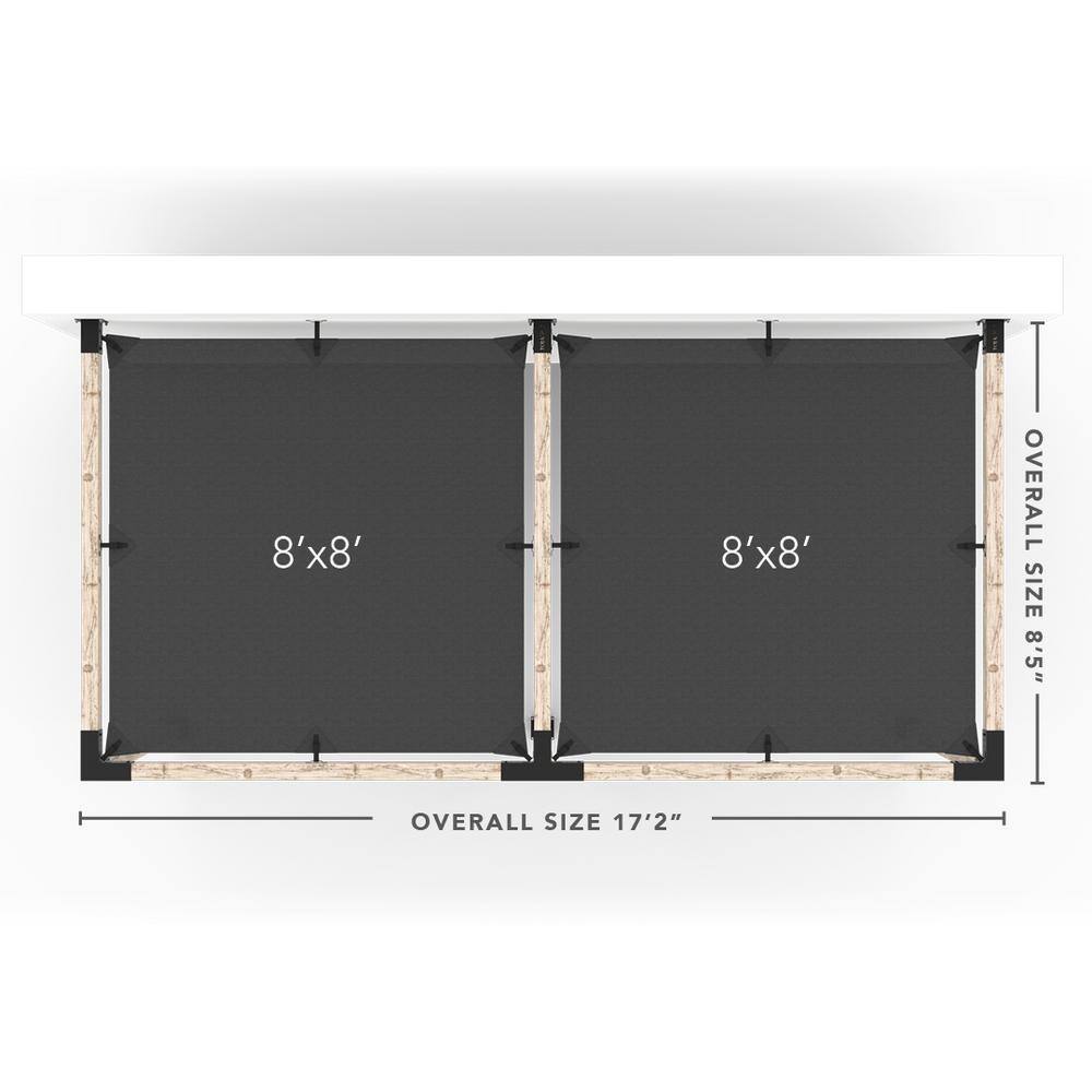 TOJA GRID 8 ft. L x 16 ft. W Double Wall Mount Pergola Kit with 2 Denim Shade Sails, 4x4 Wood