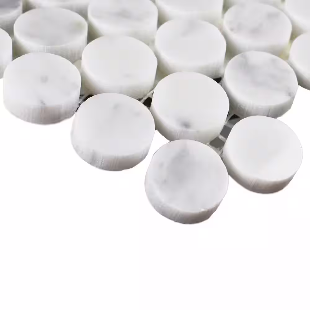 Roca Rockart Carrara Marble 12 in. x 12 in. Penny Round Natural Stone Mosaic Tile (11.8403 sq. ft./Case)