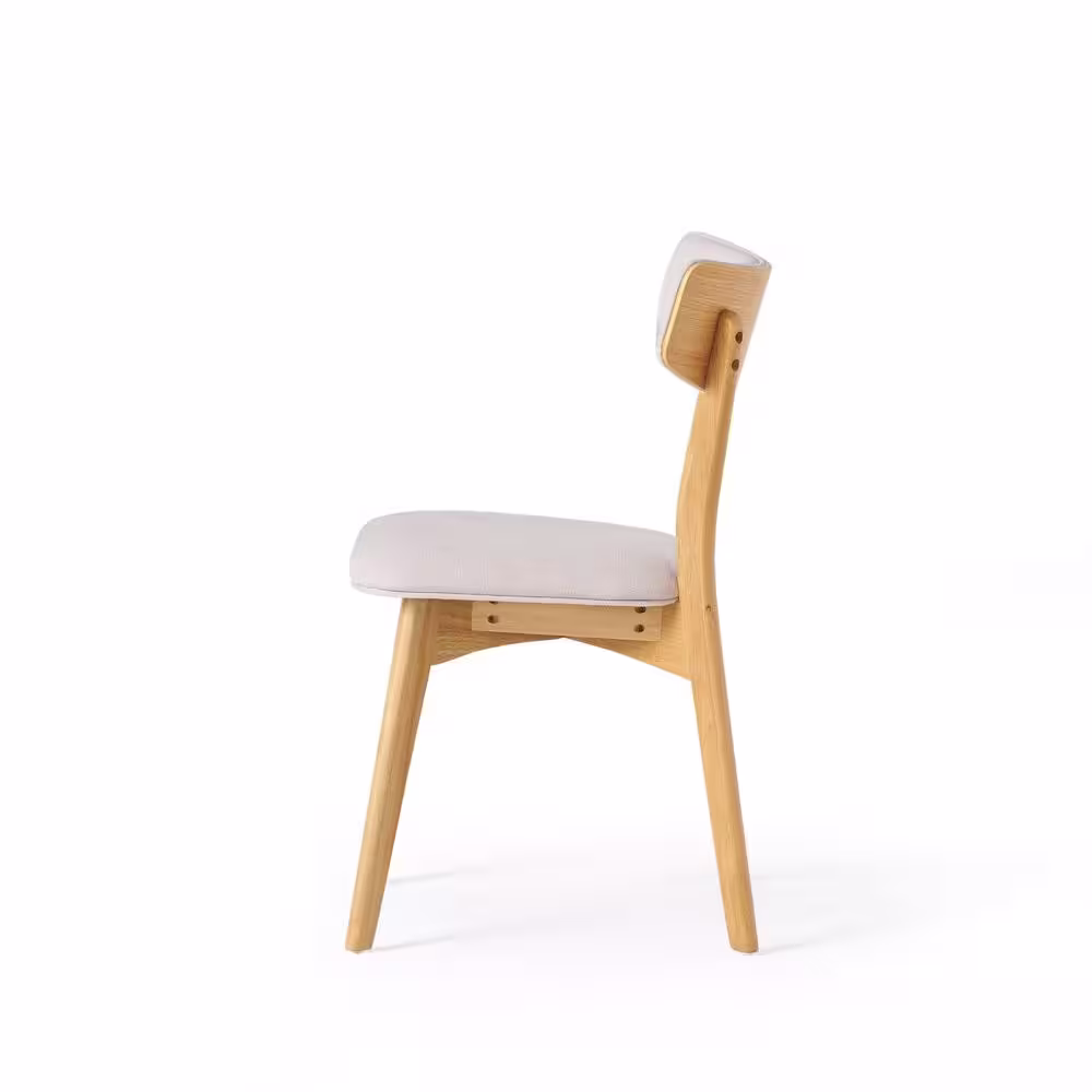 None Abrielle Light Beige and Natural Oak Fabric Dining Chairs (Set of 2)