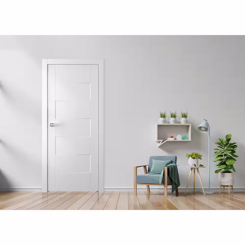 Belldinni 30 in. W x 80 in. H x 1-3/8 in. D 1-Panel Hollow Core Lester Snow White Prefinished Wood Interior Door Slab
