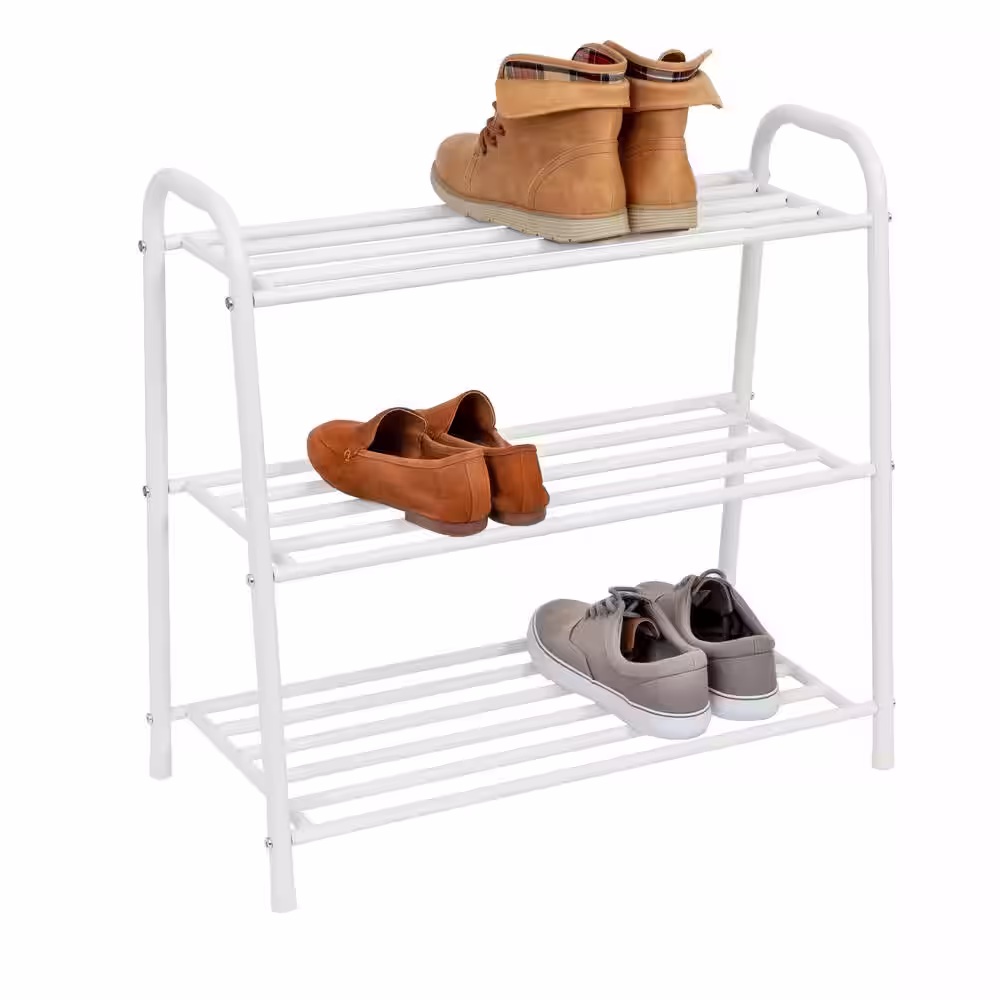 Honey-Can-Do 23.6 H 12-Pair 3-Tier White Steel Shoe Rack