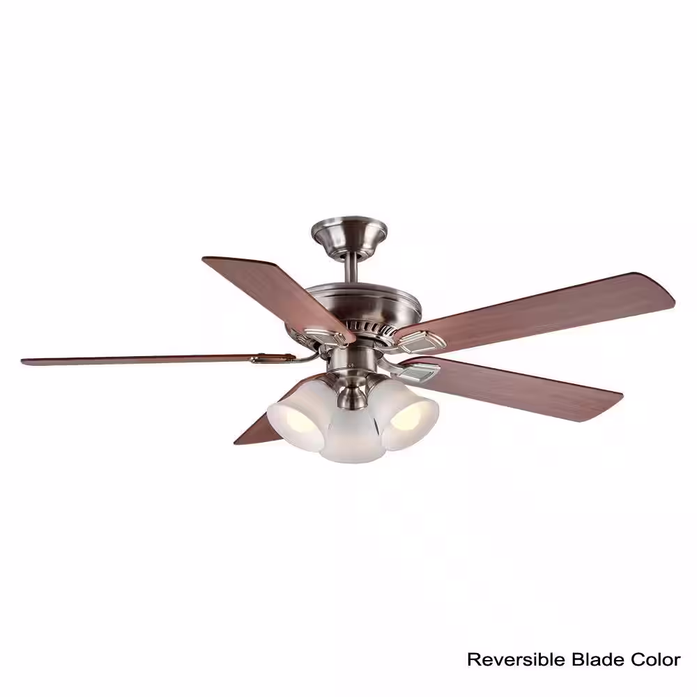 Hampton Bay Campbell 52 in. Indoor LED Brushed Nickel Ceiling Fan with Light and Remote Works with Google Assistant and Alexa