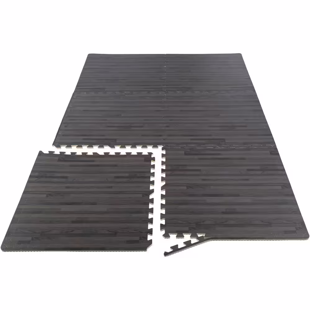 Stalwart Black Woodgrain 24 in. W x 24 in. L x 0.375 in H - Gym Interlocking Foam Floor Tiles (6 Tiles/Pack) (Covers 24 sq. ft.)