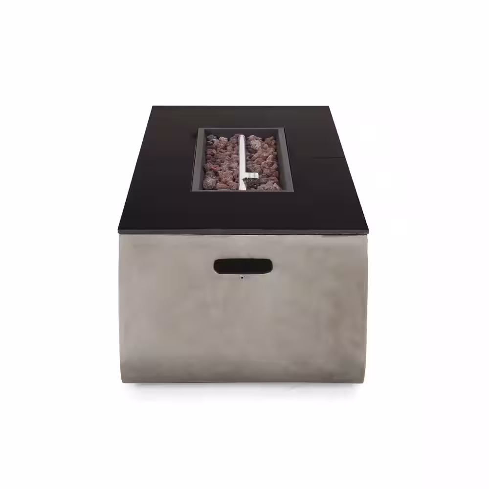 Noble House Adio 16 in. x 20 in. Rectangular Concrete Propane Fire Pit in Light Grey with Tank Holder