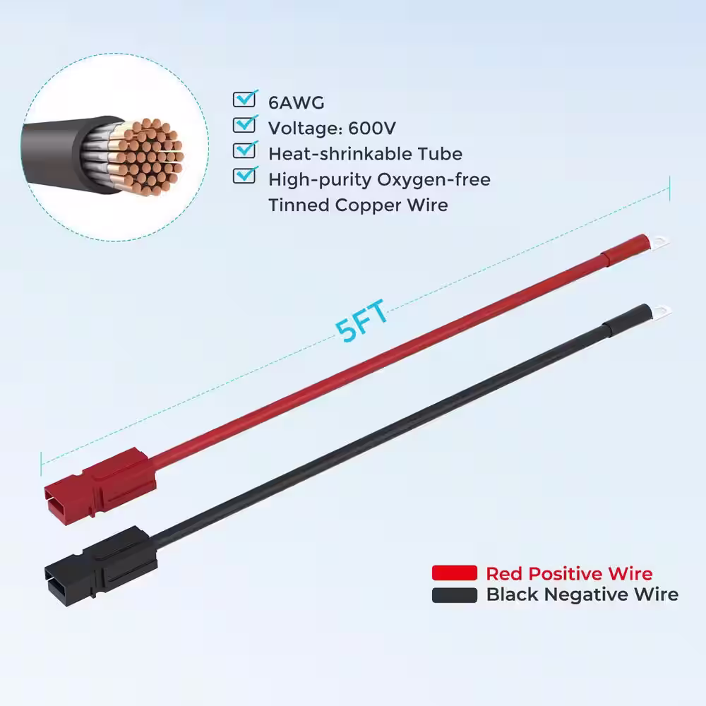 Renogy 5 ft. 6AWG Anderson Adapter Cable PP753/8 in Lugs, Connect REGO DC-DC Battery Charger with Starter Batt and House Batt