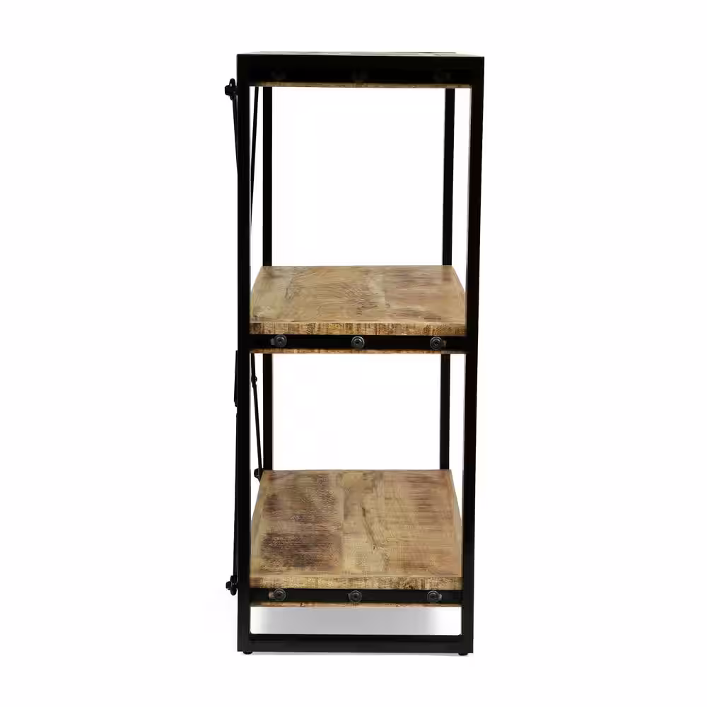 Noble House Troup Natural and Black 3-Tier Mango Wood Shelving Unit