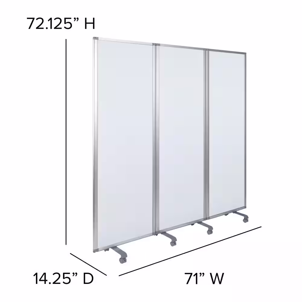 Carnegy Avenue Mobile Magnetic White Board Partition with Lockable Casters 72 in. H x 24 in. W (3-Sections Included)