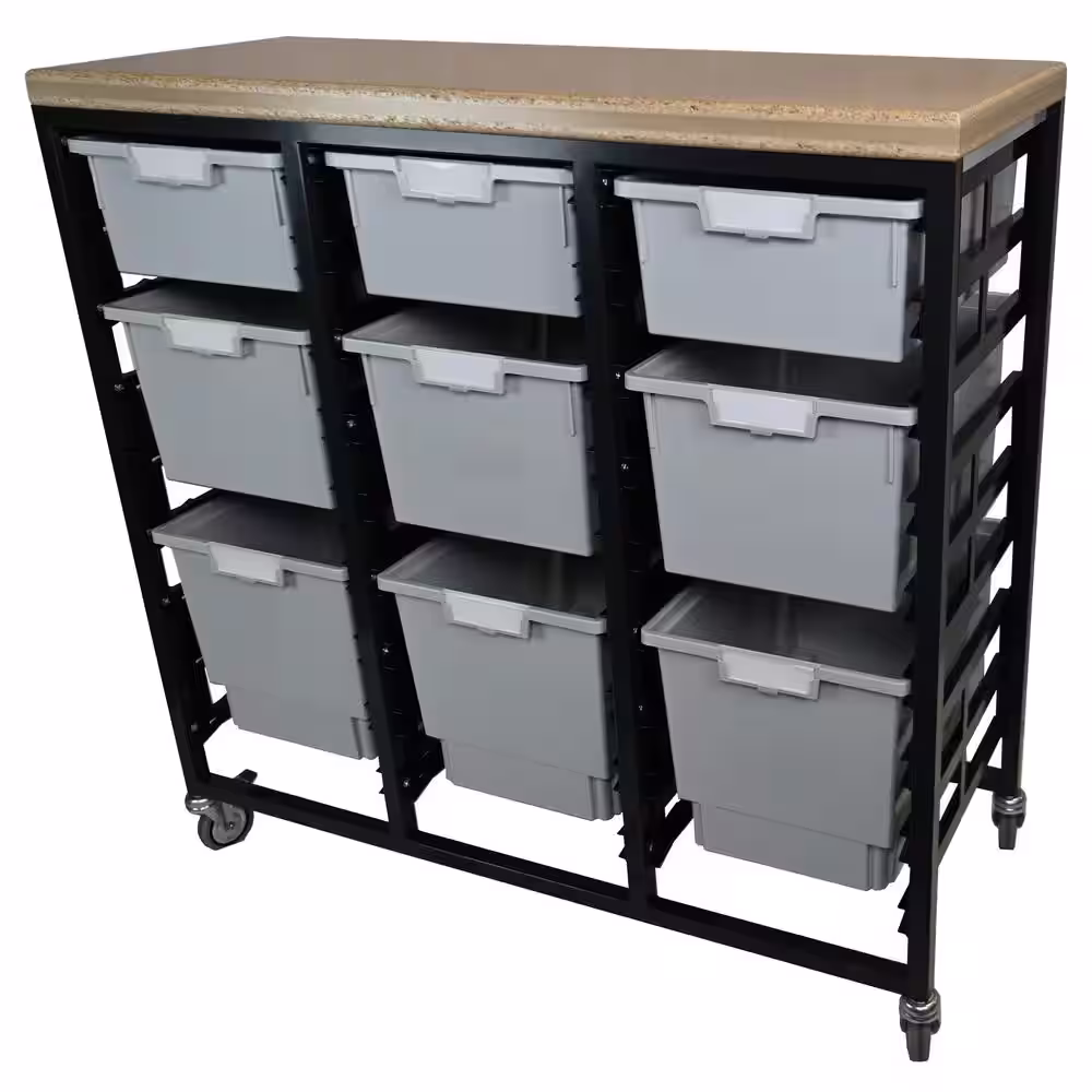 None Mobile Workbench Storage Station With Wood Top -9 StorSystem Trays-Gray