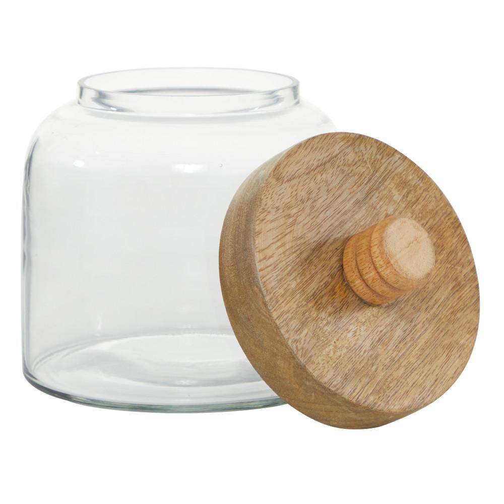 Litton Lane Clear Decorative Canisters with Wood Lids (Set of 2)